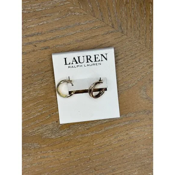 Lauren Ralph Lauren Gold Tone Twisted Crystal Hoop Earrings - Picture 3 of 5